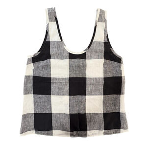 NWT Everlane The Scoop Tank Top Bone Black Check Buffalo Plaid Linen Sz. 4